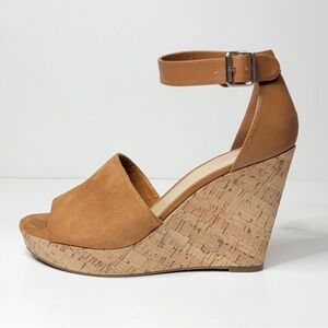 Marc Fisher Hillory Brown Suede Cork Wedge Platform Sandals leather womens 10M